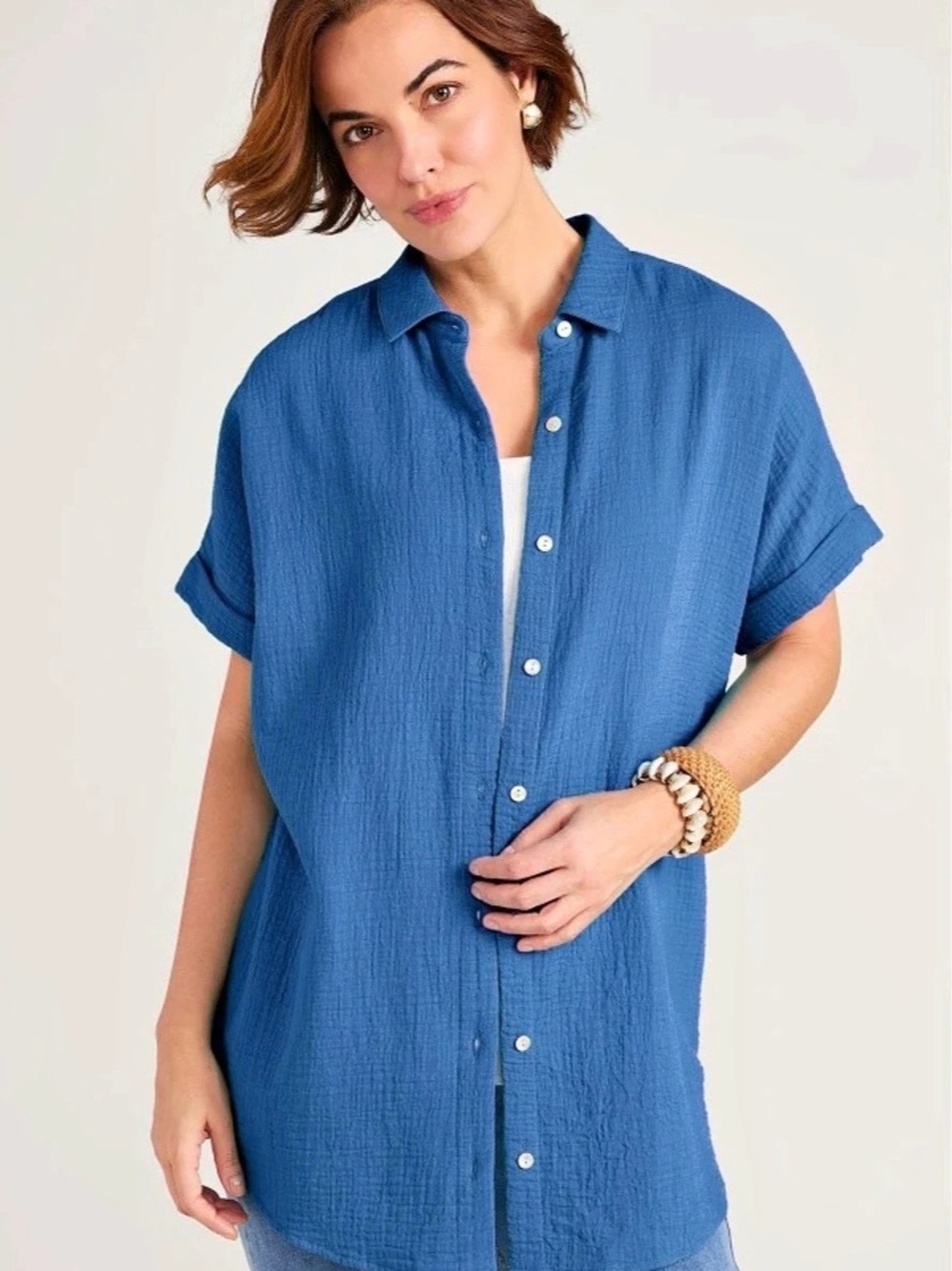 Soft Surroundings Gauze Button Front Tunic Blue Shirt XL